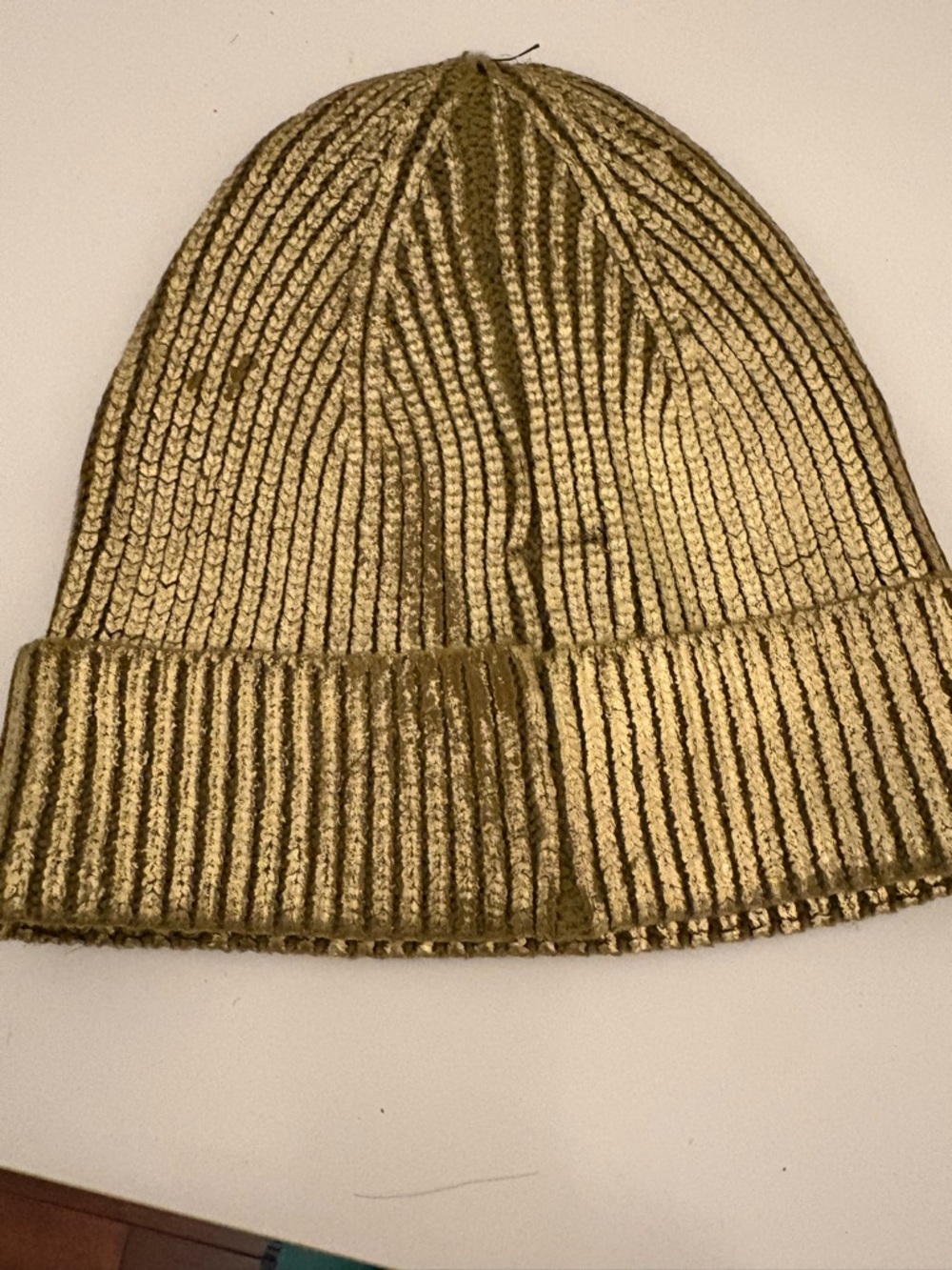 Metallic Gold Ribbed Fold-Over Beanie - Picture 2 of 2